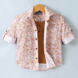 Dapper Dudes Full Sleeves Abstract Printed Shirt With Attached Tee - Orange-image-7