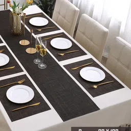 HOKIPO Brown 7-Pieces Solid Rectangular Table Placemats & Table Runner image 4