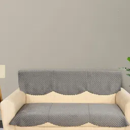 Aura Grey Solid Velvet 3 Seater Sofa Cover-image-86