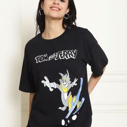 Dreambe Women Printed Drop-Shoulder Sleeves Applique T-shirt-image-71