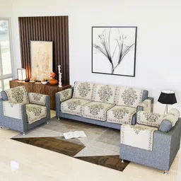 RUBOXA Green & Off White Printed Cotton Sofa Cover With Arms-image-42