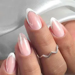 Secret Lives Glossy Silver Glitter With Tips Design Nail Art- 24 Pcs-20