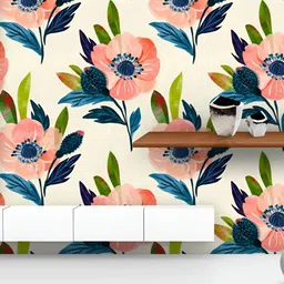 ArtzFolio Cream Coloured & Pink Floral Printed UV Resistant Wallpaper-image-77
