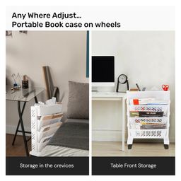 JD FRESH 4 Tier Multilayer Bookshelf with Wheels for Home and Office use - White image 5