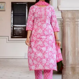 Anouk Floral Printed Thread Work Pure Cotton Kurta with Palazzos & Dupatta-picture-2