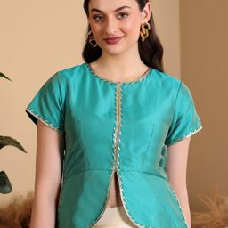 Frolic Rolic Lace Detail Round Neck Short Sleeves Saree Blouse-image-59