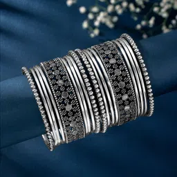 Peora 16-Piece Silver-Plated Metal Bangles-35
