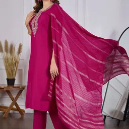 URMIR FASHION Women Ethnic Motifs Embroidered Regular Thread Work Kurta with Trousers & With Dupatta-picture-15