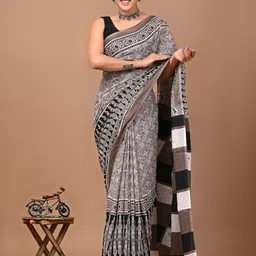 Crafts Moda Ethnic Motifs Printed Pure Cotton Block Print Saree-35