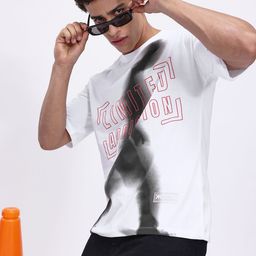 Kook N Keech Shadow Print Drop-Sleeves Pure Cotton Oversized Tshirt with Typography Detail-image-2