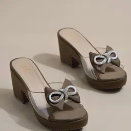 JM Looks Party Women Chunky Block Heel Transperent Strap with Embllished Bow-4