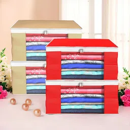 Kuber Industries Red & Brown 4 Pieces Drawer Organiser-42