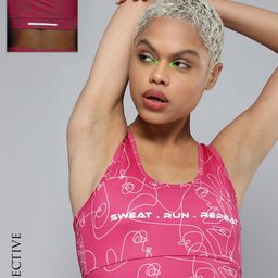 HRX By Hrithik Roshan Running Women Fushia Pink Rapid-Dry AOP Sports Bra-image-98