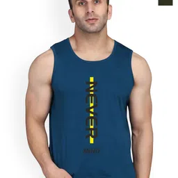 SLOWLORIS Pack Of 2 Printed Round Neck Sleeveless Bio-Wash Cotton Gym Vests-picture-42
