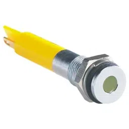 RS PRO Yellow Panel Mount Indicator 24V DC, Mounting Hole Size 6 mm, Termination Type Solder Tab, IP Rating IP67, Model No 7001586-15