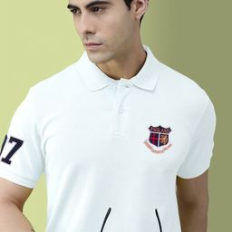 ADORATE Men Polo Collar Applique T-shirt-image-97