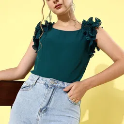 MISH Tranquil Teal Solid Nuovo Sleeves Top-image-85