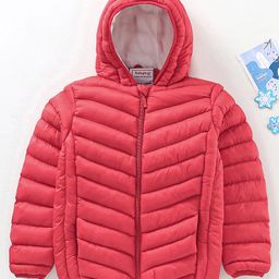 Babyhug Nylon Polyester Full Sleeves Solid Color Hooded Heavy Winter Jacket - Red-image-6