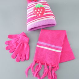 Babyhug Woollen  Stripe Design Caps & Gloves Set With Muffler - Multicolor-image-70