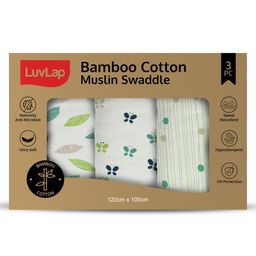 Luv Lap Bamboo Cotton Muslin Baby Swaddle Set Leaf Butterfly Print - White-picture-13