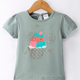 Simply Sinker  Knit Half Sleeves Top with Ice Cream Print - Green-picture-4