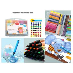 YAMAMA Washable Water Colors Pen Triangle Barrel Easy Grip Water-based Color Art Markers Non-Toxic Organic Vibrant Water Colour Pens Coloring Book Doodling Graffiti Easy to Clean Bright Color PenPack of 48 pcs - Multicolor)-3