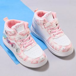 Oh! Pair Slip On Sport Shoes with Velcro Closure Clouds Print - Pink & White-image-76