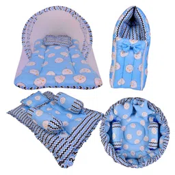 Babytoons Combo of Baby Nest with Pillows | Bed with Net | New Born Carry Bag | 4 Pcs Gadda Set (0-12 Months) Blue-picture-4