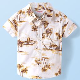 Babyhug Cotton Knit Half Sleeves Regular Collar Shirt Beach Theme Print - White-image-40