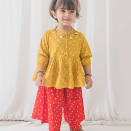 Tiber Taber Cotton Full Sleeves Bandhani Printed Top With Palazzo & Headband - Yellow-image-4
