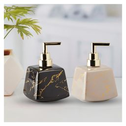 KOOKEE Ceramic Soap Dispenser for handwash for Bathroom, Black/Grey, (Set of 2) (10832)-20