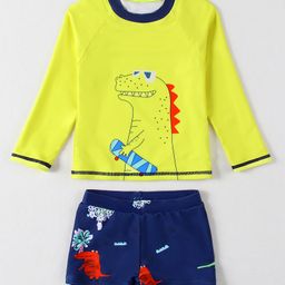 Mark & Mia Full Sleeves Two Piece Swimsuit With Dino Print - Yellow-image-45