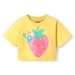 Babyhug Cotton Knit Half Drop Shoulder Sleeves T-Shirt with Strawberry Print - Yellow-image-99