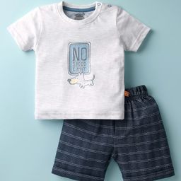 Mini Taurus 100% Cotton Half Sleeves Printed T-Shirt & Checks Shorts Set - White & Navy Blue-image-61