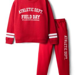 Honeyhap Premium 100% Cotton Terry Knit Winter Wear Suit Set with Bio Finish Atheletic Print - Savvy Red-picture-9