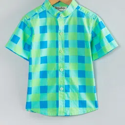 Hugsntugs Cotton Woven Half Sleeves Checked Shirt - Blue & Green-picture-40