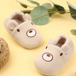 Kicks & Crawl Bear Designed Elastic Slip On Booties - Cream-picture-35