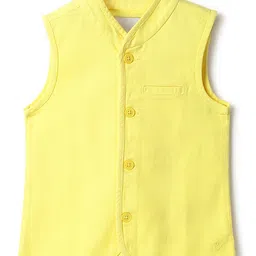 Tales & Stories Cotton Woven Sleeveless Solid Waistcoat - Yellow-picture-10