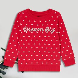 3PIN Knit Full Sleeves Glitter Foil Dream Big Text Printed Light Winter Sweatshirt - Fuschia-picture-0