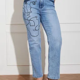 Miss Chase Ember Drake Women Mom Fit High-Rise Light Fade Printed Stretchable Jeans-picture-6