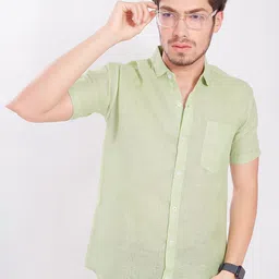 DIVISIVE Men Comfort Slim Fit Solid Spread Collar Linen Casual Shirt-picture-2