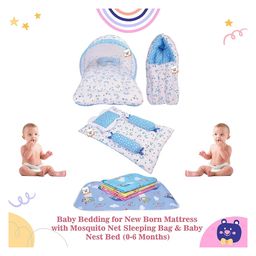 Toddylon Baby Bedding Combo Mattress with Net Sleeping Bag 4 Pcs Gaddi Set 4 Waterproof Sheets - Blue image 2