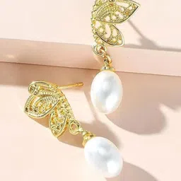 BEYTER Sterling Silver Artificial Beaded Contemporary Drop Earrings-image-34