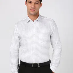 Peter England Elite Men Spread Collar Grid Tattersall Checked Cotton Slim Fit Formal Shirt-picture-43
