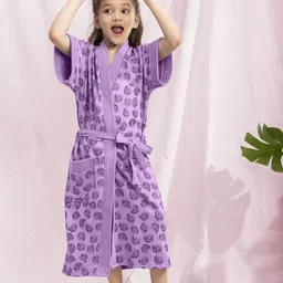 LacyLook Kids Lavender Printed Terry Cotton Bath Robe-image-46