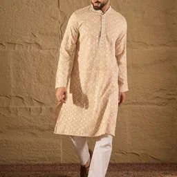 House of Pataudi Embroidered Straight Kurta-12