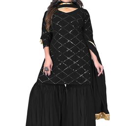 KRULRIN Women Embroidered Regular Mirror Work Kurti with Sharara & With Dupatta-image-94