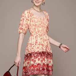 Label Ritu Kumar Floral Print Smocked Puff Sleeves Dress-image-48
