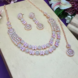 VATSALYA creation Rose Gold-Plated Stone-Studded Jewellery Set-image-49