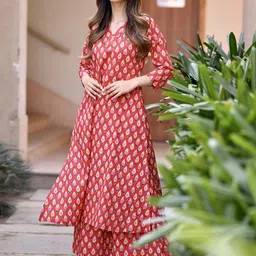 DIMPLE DESIGN STUDIO Floral Printed V-Neck Three-Quarter Sleeves Pure Cotton Co-ords Set-picture-15